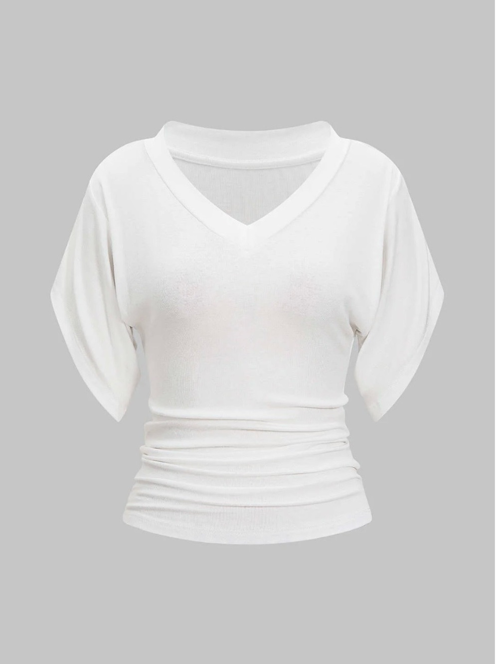 Women’s V-Neck Ruched Waist Top - White